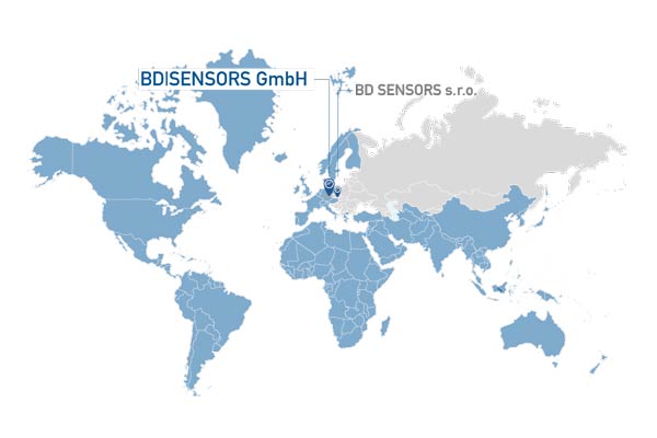 Weltkarte mit Vertriebsgebiet BD|SENSORS GmbH
